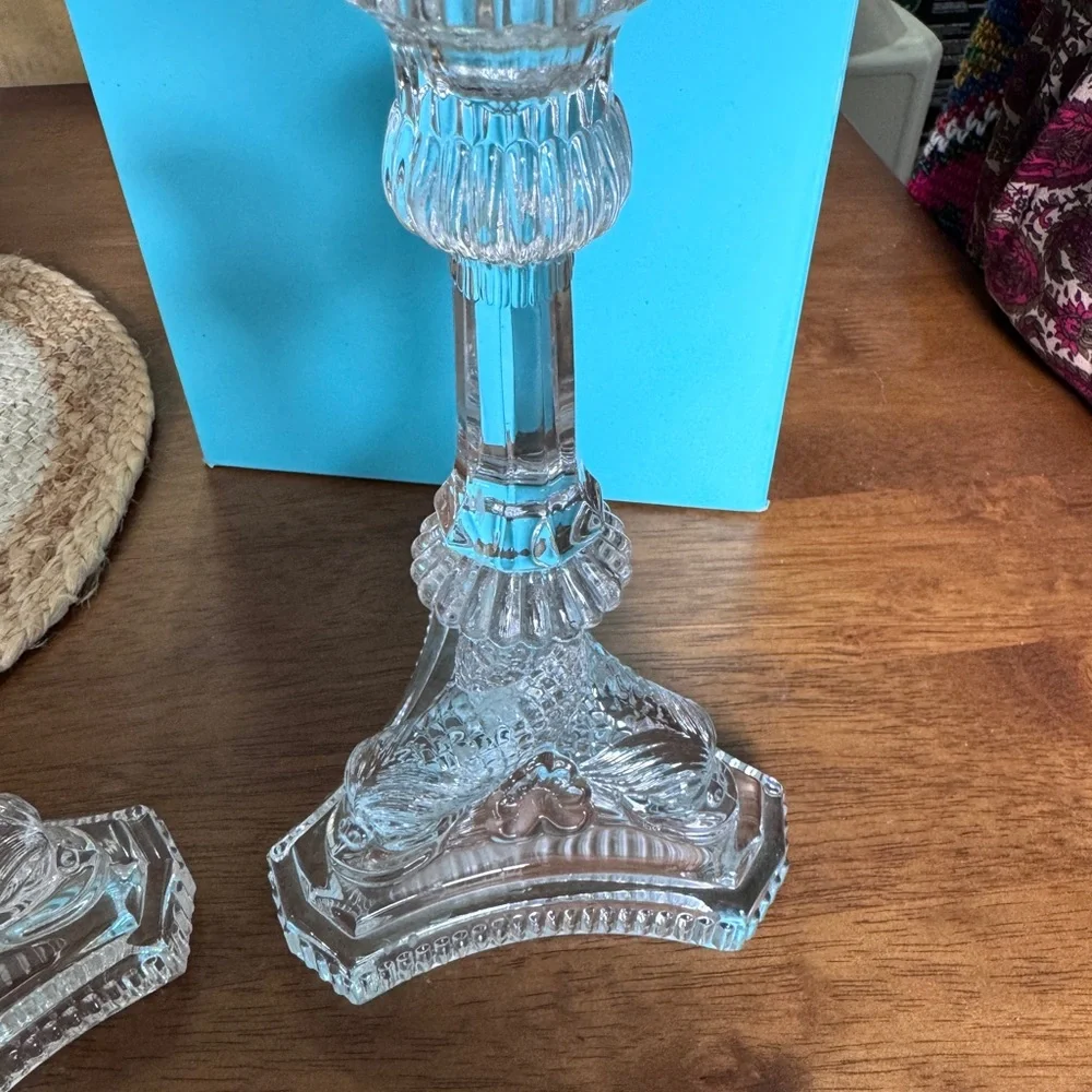 Vintage 2 pairs (4) Tiffany & Co Crystal Dolphin Fish Candlesticks Holder - Picture 6 of 7